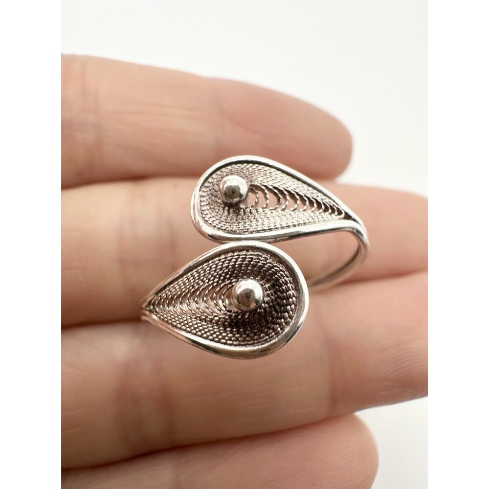 Vintage Filigree 925 Sterling Silver Ring - Adjustable Size 8
